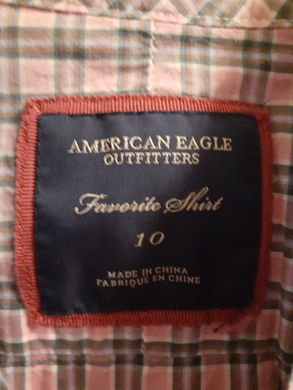American Eagle Outfitters Pink & Green Plaid Button-Up Shirt